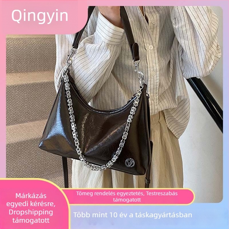 Női crossbody táska városi egyszerű stílussal, PU anyag, dumpling formájú, cipzáras nyitás, belső bélés szintetikus bőrrel