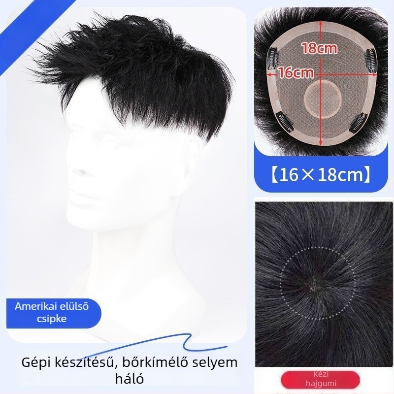 Férfi paróka valódi hajból – Amerikai stílusú elülső hajrész, rövid hossz, természetes megjelenés, mechanikus kivitel