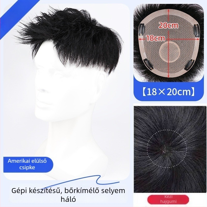 Férfi paróka valódi hajból – Amerikai stílusú elülső hajrész, rövid hossz, természetes megjelenés, mechanikus kivitel