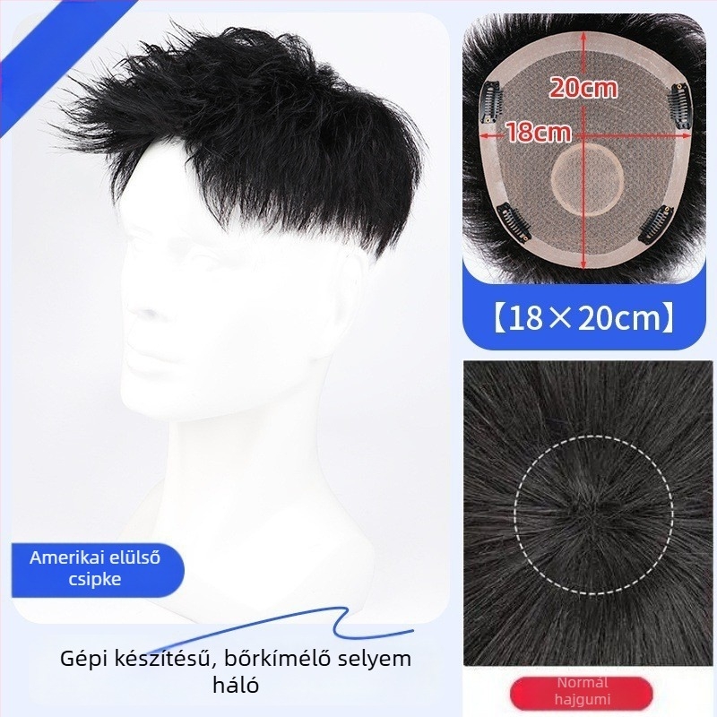 Férfi paróka valódi hajból – Amerikai stílusú elülső hajrész, rövid hossz, természetes megjelenés, mechanikus kivitel