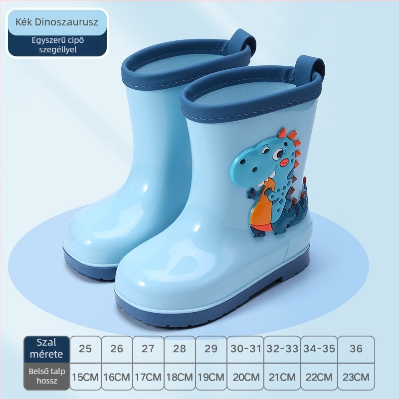 Gyerek esőcsizmák – karikatúra mintázat, PVC, alacsony sarka 1–3 cm, középső csőmagasság, minden szezonra, uniszex