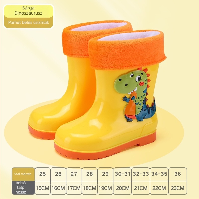 Gyerek esőcsizmák – karikatúra mintázat, PVC, alacsony sarka 1–3 cm, középső csőmagasság, minden szezonra, uniszex