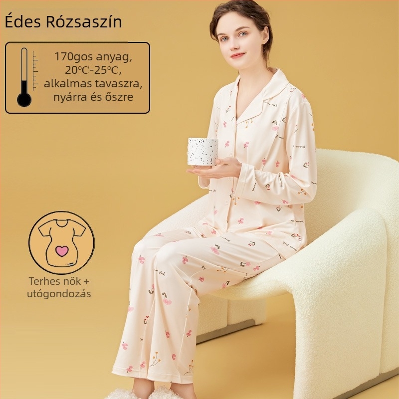 Cardigan-stílusú szoptatós és anyasági pizsama készlet, Milk Silk, 100% poliészter, hosszú ujjú, nadrág, tavasz–ősz