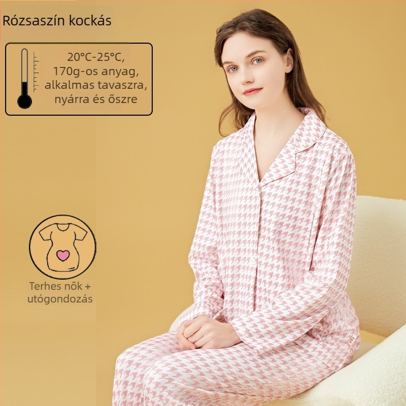 Cardigan-stílusú szoptatós és anyasági pizsama készlet, Milk Silk, 100% poliészter, hosszú ujjú, nadrág, tavasz–ősz