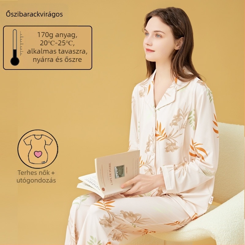 Cardigan-stílusú szoptatós és anyasági pizsama készlet, Milk Silk, 100% poliészter, hosszú ujjú, nadrág, tavasz–ősz