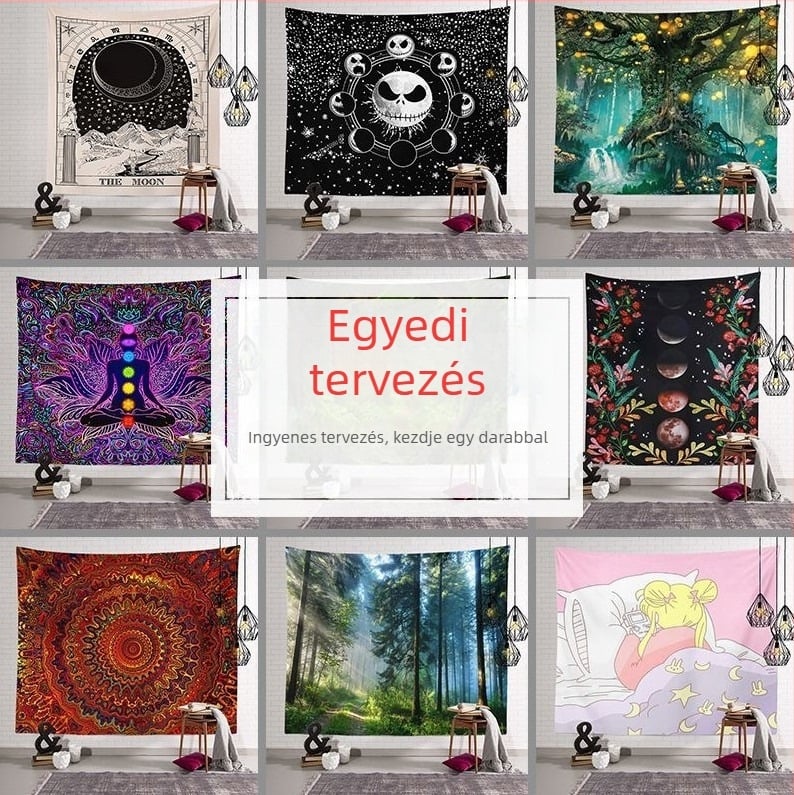 Fali gobelin – 100% poliészter, digitális hőtranszfer nyomtatás, modern minimalista stílus, téglalap alakú, rajzfilm/anime minta, testre szabható