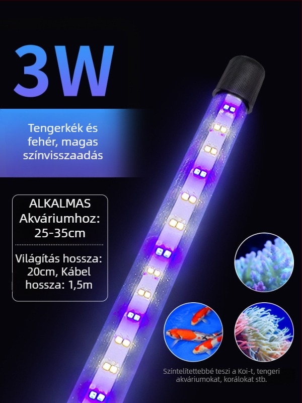 Víz alatti LED akvárium világítás színváltó módokkal — műanyag ház, 3–17 W, tömeg 0.65–1.5, márka Jialu