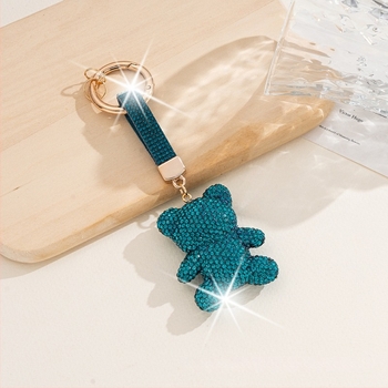 Csillogó ülő maci kulcstartó – aranyos autós kulcstartó, kulcskarikás, koreai stílus