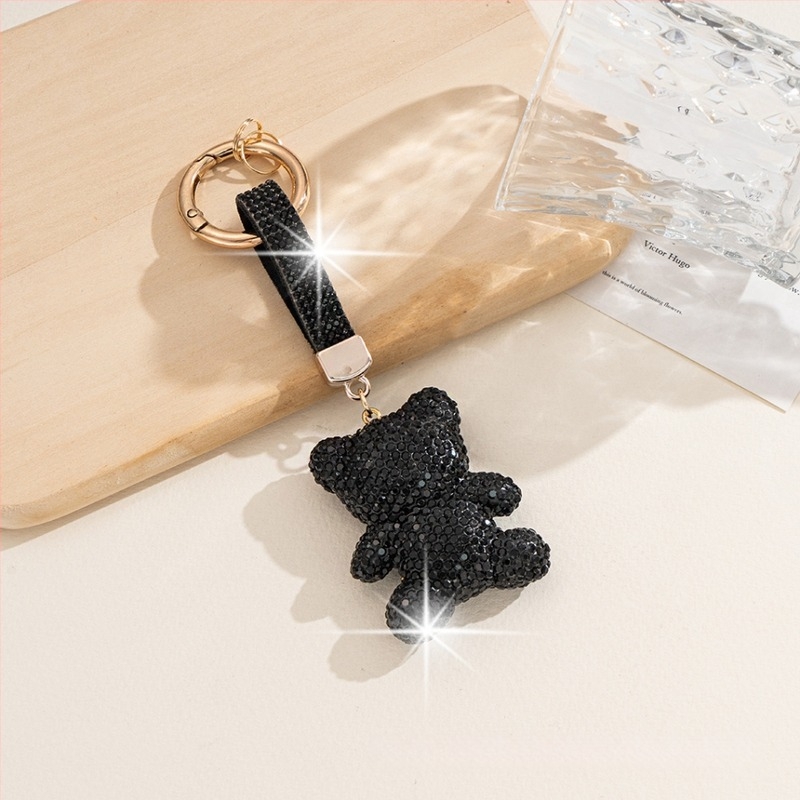 Csillogó ülő maci kulcstartó – aranyos autós kulcstartó, kulcskarikás, koreai stílus