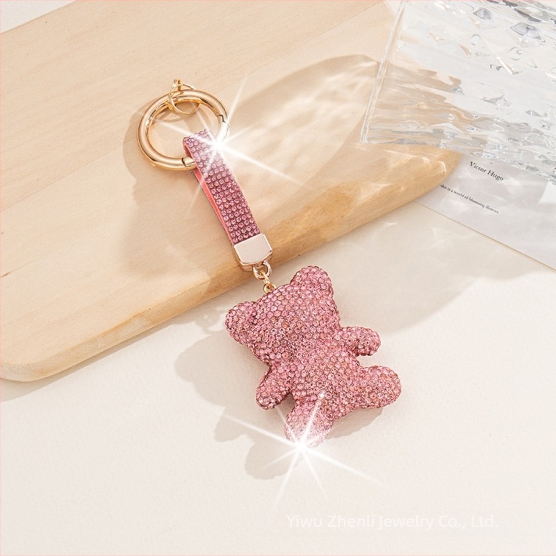 Csillogó ülő maci kulcstartó – aranyos autós kulcstartó, kulcskarikás, koreai stílus