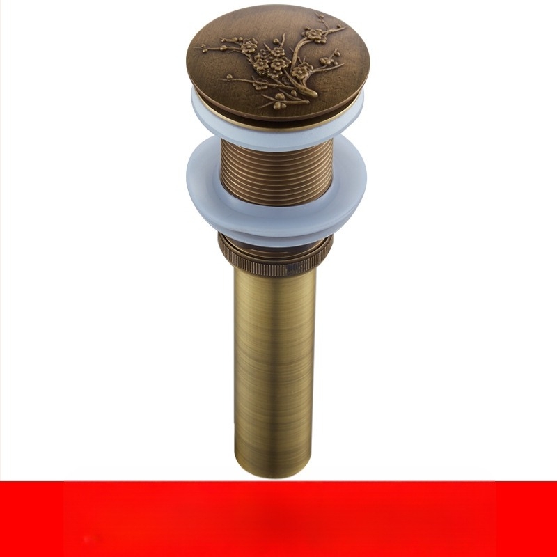 Antik teljes rézből készült mosdólefolyó, pop-up mechanizmussal, faragott mintákkal