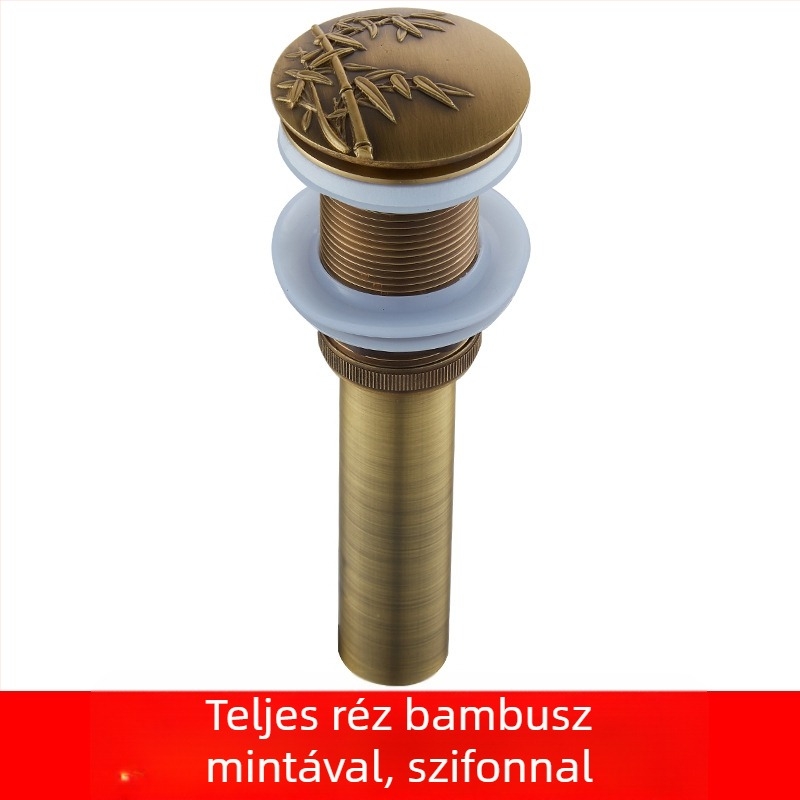 Antik teljes rézből készült mosdólefolyó, pop-up mechanizmussal, faragott mintákkal