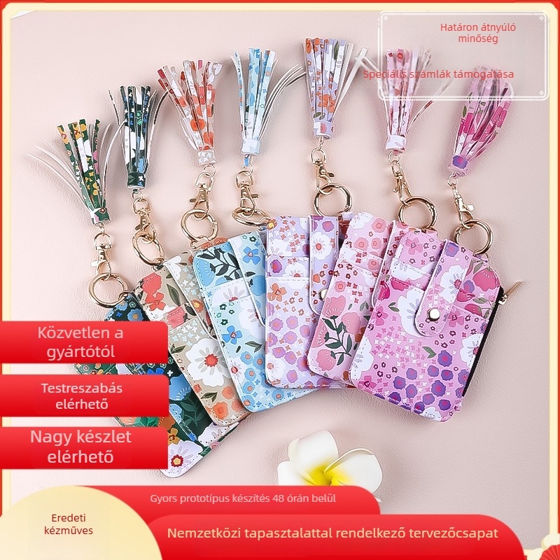 Kártyatartó – virágmintás, szilikon, több kártyahely, összecsukható, uniszex, PU bélés