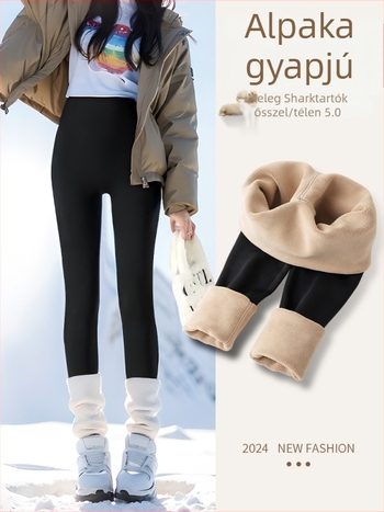Flízzel bélelt leggings, magas derekú, meleg és testhez álló (Nylon 50–70%, Alpaka 30–50%, Spandex; 450 g; nagy rugalmasság; extra vastag; hőszigetelés -10°C-ig)
