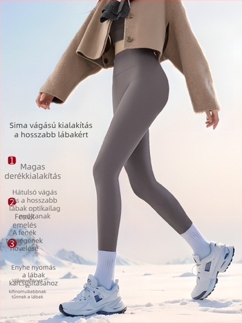 Flízzel bélelt leggings, magas derekú, meleg és testhez álló (Nylon 50–70%, Alpaka 30–50%, Spandex; 450 g; nagy rugalmasság; extra vastag; hőszigetelés -10°C-ig)