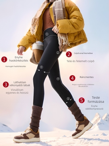 Flízzel bélelt leggings, magas derekú, meleg és testhez álló (Nylon 50–70%, Alpaka 30–50%, Spandex; 450 g; nagy rugalmasság; extra vastag; hőszigetelés -10°C-ig)