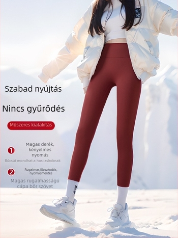 Flízzel bélelt leggings, magas derekú, meleg és testhez álló (Nylon 50–70%, Alpaka 30–50%, Spandex; 450 g; nagy rugalmasság; extra vastag; hőszigetelés -10°C-ig)