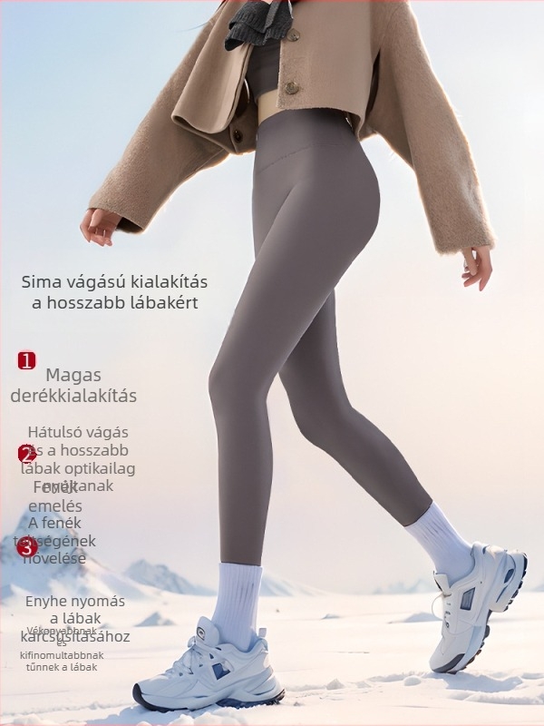 Flízzel bélelt leggings, magas derekú, meleg és testhez álló (Nylon 50–70%, Alpaka 30–50%, Spandex; 450 g; nagy rugalmasság; extra vastag; hőszigetelés -10°C-ig)