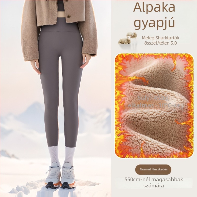 Flízzel bélelt leggings, magas derekú, meleg és testhez álló (Nylon 50–70%, Alpaka 30–50%, Spandex; 450 g; nagy rugalmasság; extra vastag; hőszigetelés -10°C-ig)