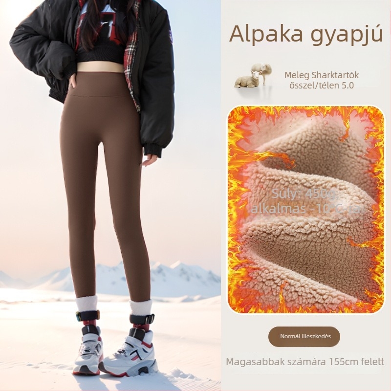 Flízzel bélelt leggings, magas derekú, meleg és testhez álló (Nylon 50–70%, Alpaka 30–50%, Spandex; 450 g; nagy rugalmasság; extra vastag; hőszigetelés -10°C-ig)
