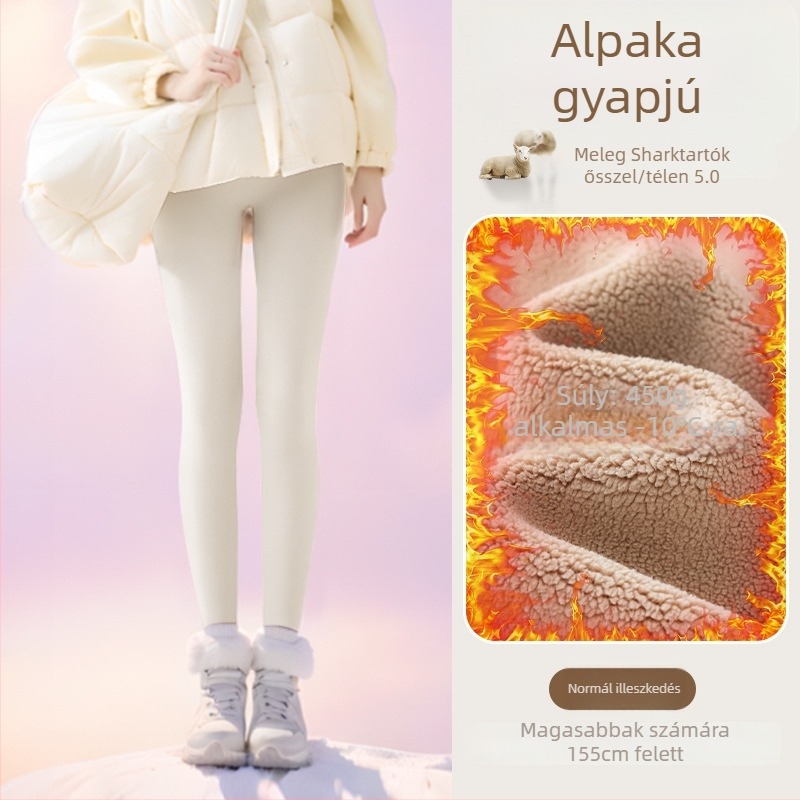 Flízzel bélelt leggings, magas derekú, meleg és testhez álló (Nylon 50–70%, Alpaka 30–50%, Spandex; 450 g; nagy rugalmasság; extra vastag; hőszigetelés -10°C-ig)
