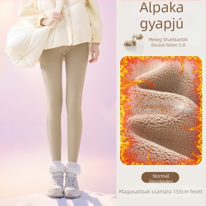 Flízzel bélelt leggings, magas derekú, meleg és testhez álló (Nylon 50–70%, Alpaka 30–50%, Spandex; 450 g; nagy rugalmasság; extra vastag; hőszigetelés -10°C-ig)