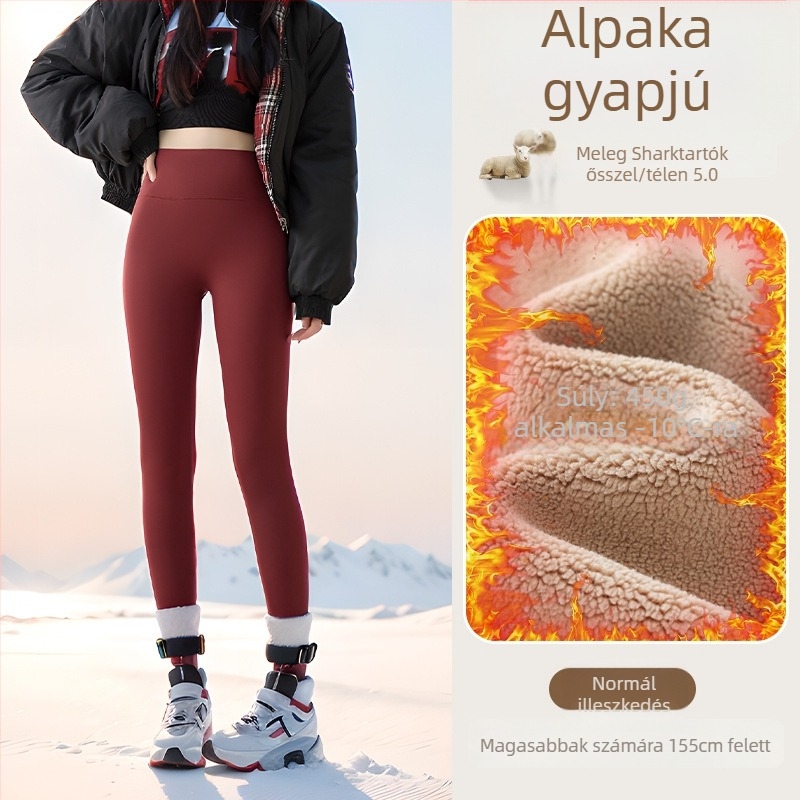 Flízzel bélelt leggings, magas derekú, meleg és testhez álló (Nylon 50–70%, Alpaka 30–50%, Spandex; 450 g; nagy rugalmasság; extra vastag; hőszigetelés -10°C-ig)