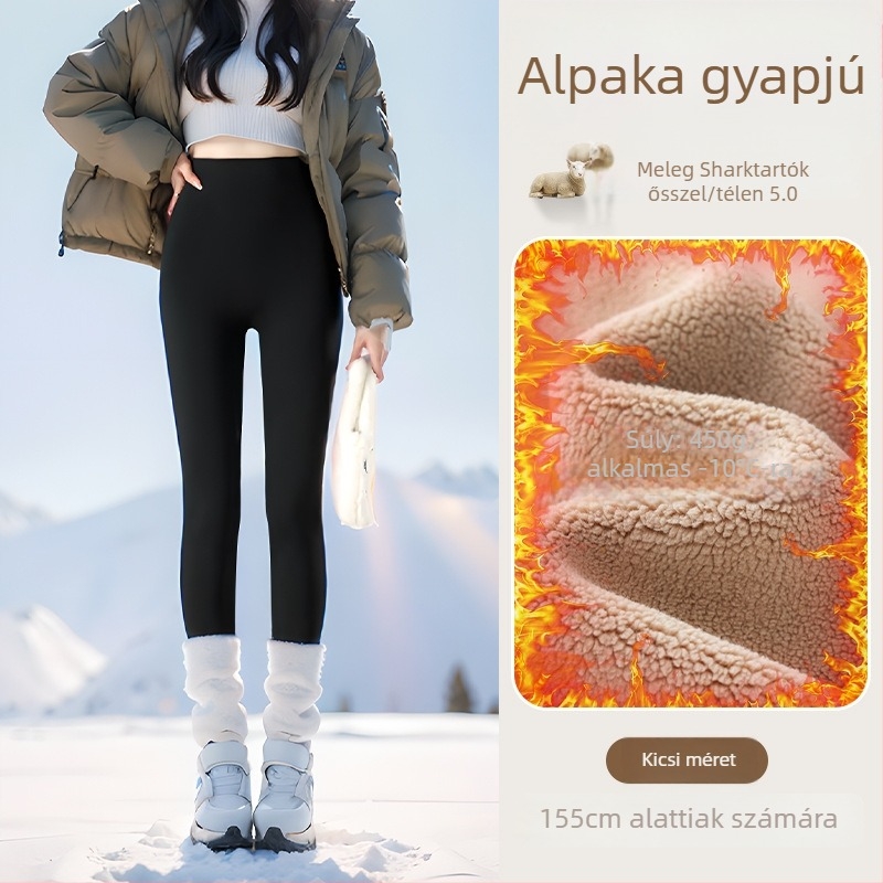 Flízzel bélelt leggings, magas derekú, meleg és testhez álló (Nylon 50–70%, Alpaka 30–50%, Spandex; 450 g; nagy rugalmasság; extra vastag; hőszigetelés -10°C-ig)