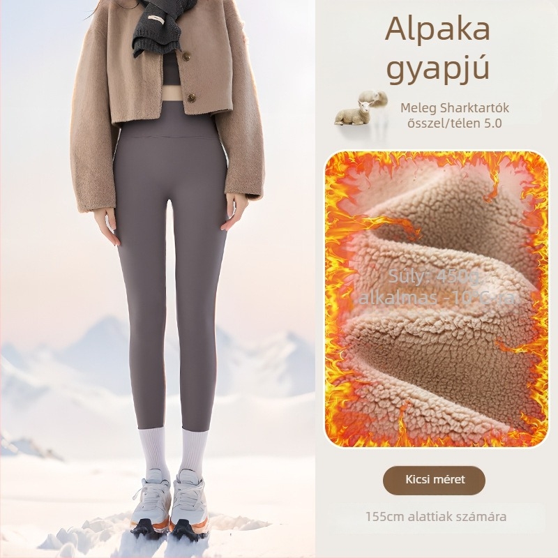 Flízzel bélelt leggings, magas derekú, meleg és testhez álló (Nylon 50–70%, Alpaka 30–50%, Spandex; 450 g; nagy rugalmasság; extra vastag; hőszigetelés -10°C-ig)