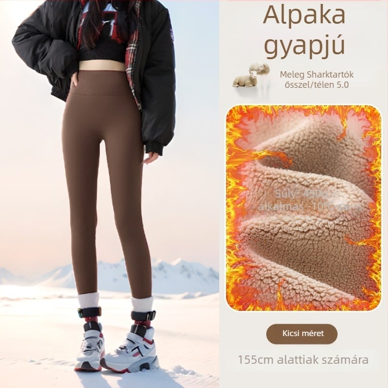 Flízzel bélelt leggings, magas derekú, meleg és testhez álló (Nylon 50–70%, Alpaka 30–50%, Spandex; 450 g; nagy rugalmasság; extra vastag; hőszigetelés -10°C-ig)