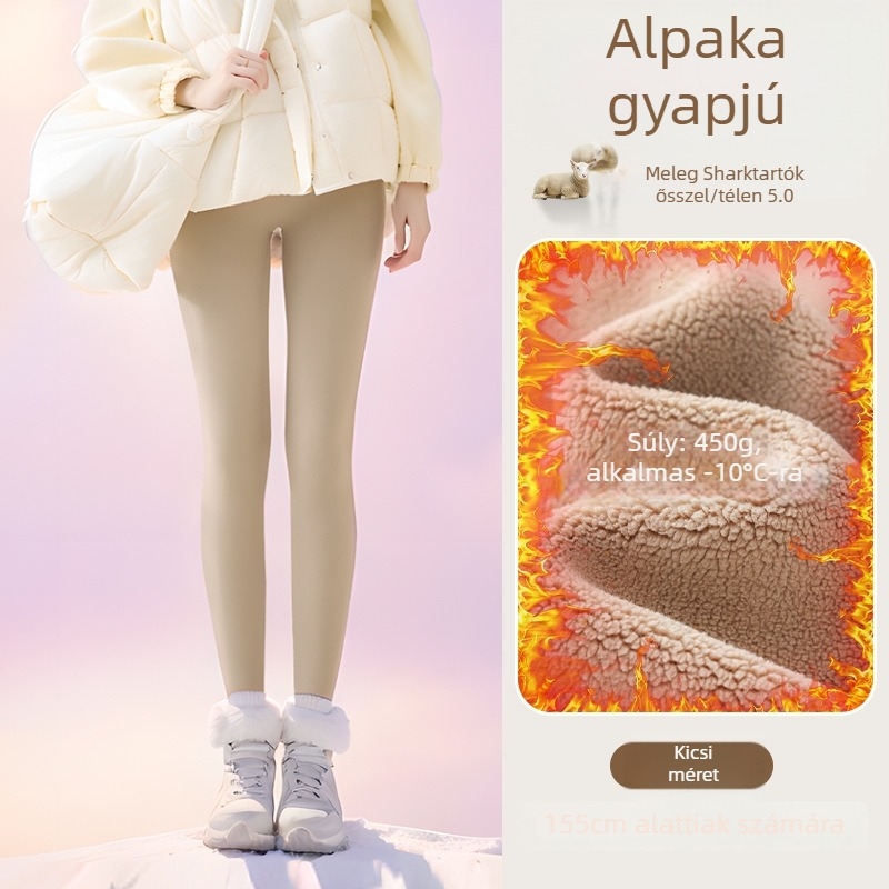 Flízzel bélelt leggings, magas derekú, meleg és testhez álló (Nylon 50–70%, Alpaka 30–50%, Spandex; 450 g; nagy rugalmasság; extra vastag; hőszigetelés -10°C-ig)