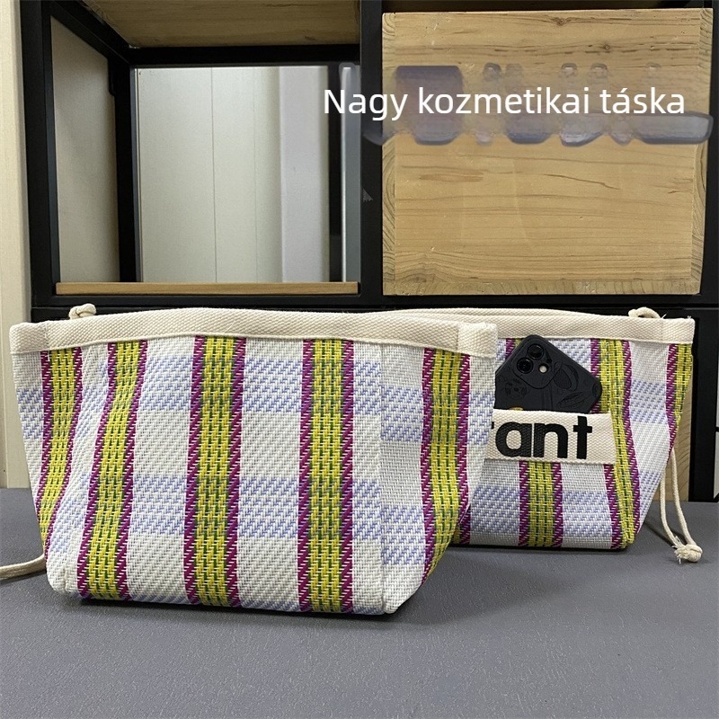 PVC kozmetikai táska betűs mintával, bélés nélküli, légáteresztő és bővíthető, nőknek