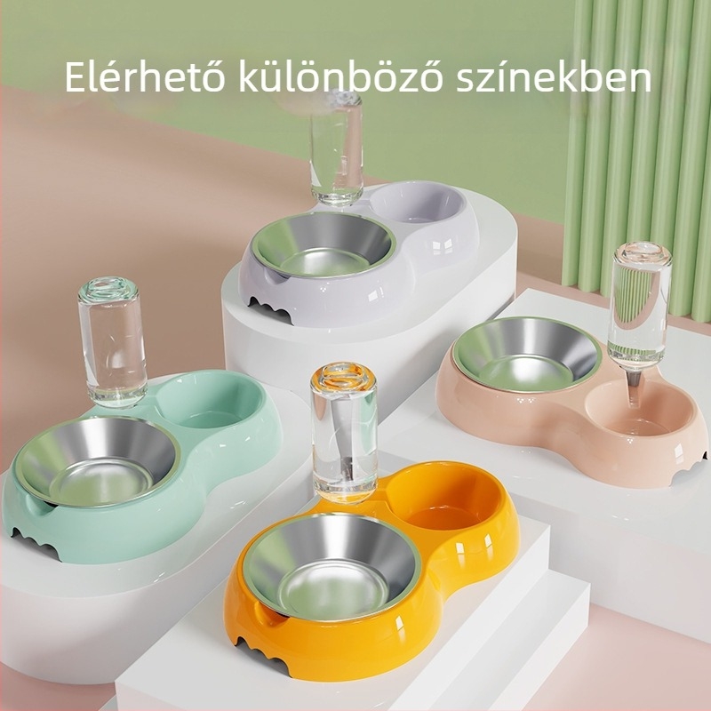 Macska etető tál integrált vízzel és étellel — Anyag: műanyag + rozsdamentes acél; Automatikus etetés; Márka: Dog Overlord; Dobozmennyiség: 50; Macskáknak