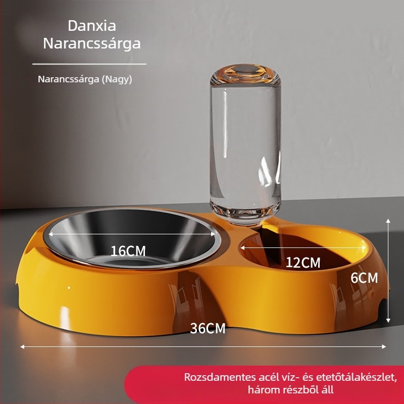 Macska etető tál integrált vízzel és étellel — Anyag: műanyag + rozsdamentes acél; Automatikus etetés; Márka: Dog Overlord; Dobozmennyiség: 50; Macskáknak