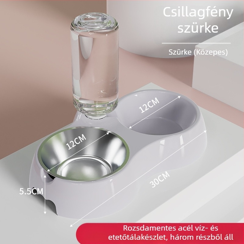 Macska etető tál integrált vízzel és étellel — Anyag: műanyag + rozsdamentes acél; Automatikus etetés; Márka: Dog Overlord; Dobozmennyiség: 50; Macskáknak