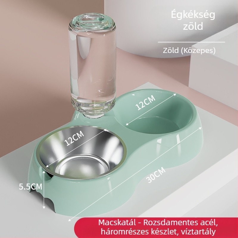 Macska etető tál integrált vízzel és étellel — Anyag: műanyag + rozsdamentes acél; Automatikus etetés; Márka: Dog Overlord; Dobozmennyiség: 50; Macskáknak