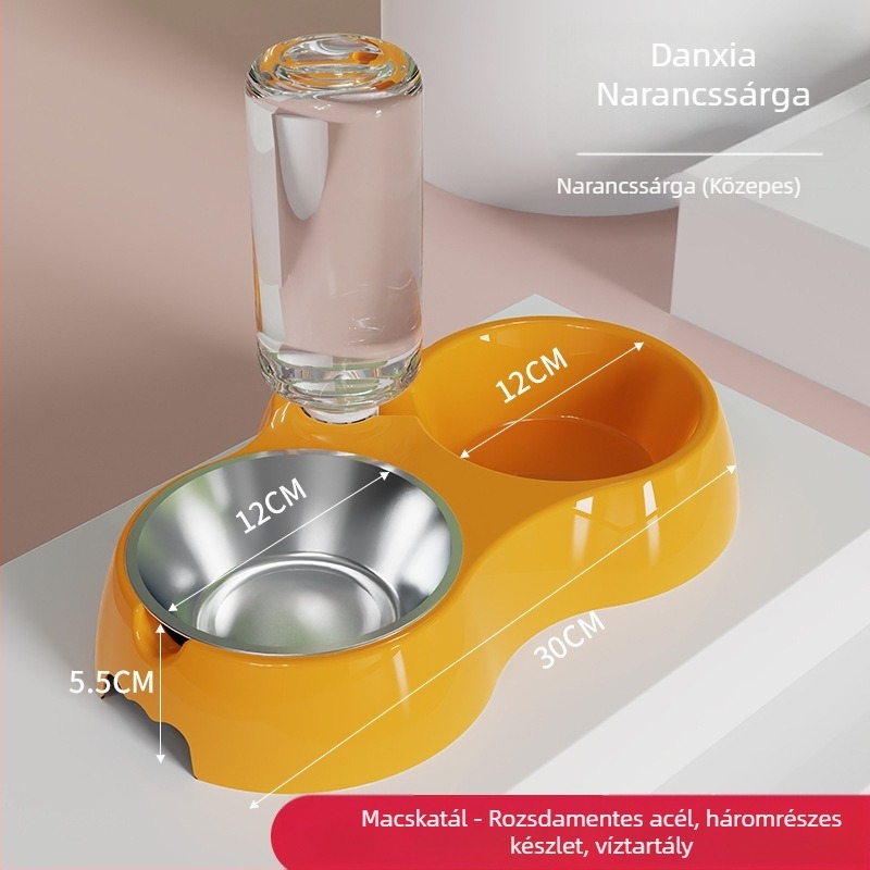 Macska etető tál integrált vízzel és étellel — Anyag: műanyag + rozsdamentes acél; Automatikus etetés; Márka: Dog Overlord; Dobozmennyiség: 50; Macskáknak