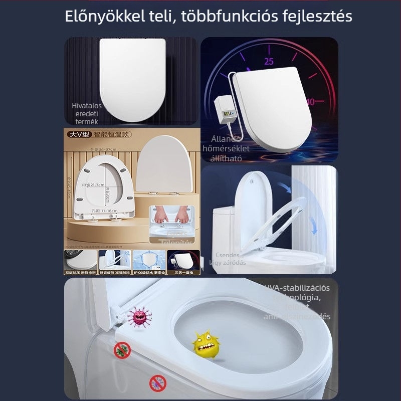 Fűtött intelligens WC-ülőke távirányítóval – állandó hőmérséklet, azonnali melegítés, U- és V-alakú forma, polipropilén