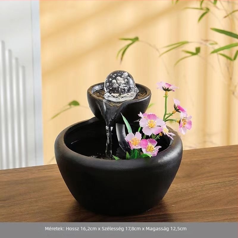 Kerámia asztali szökőkút folyó vízzel, automatikus körforgás, párásító, mázas kerámia, Új kínai stílus