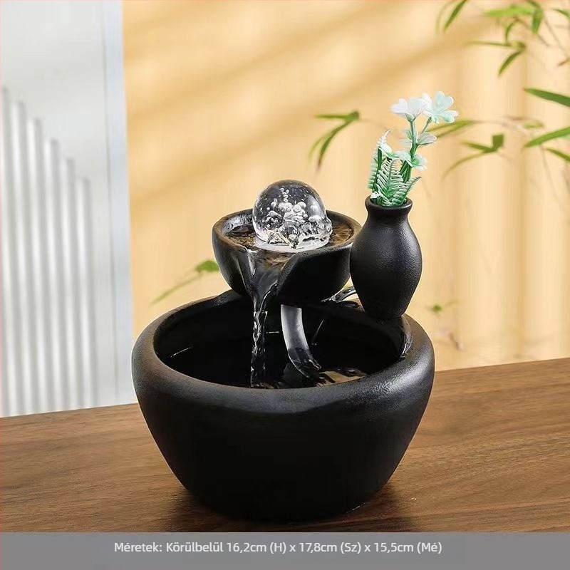 Kerámia asztali szökőkút folyó vízzel, automatikus körforgás, párásító, mázas kerámia, Új kínai stílus