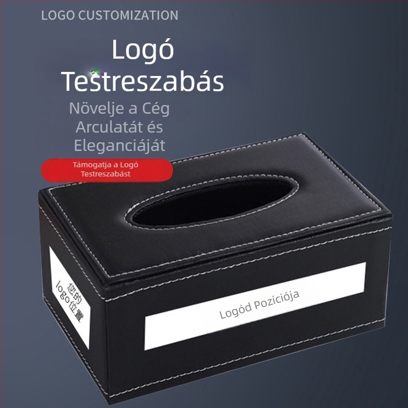 PU bőrből készült szalvétatartó doboz logóval, levehető szalvétákkal, vízálló, többfunkciós – autóhoz, nappaliba, fürdőszobába