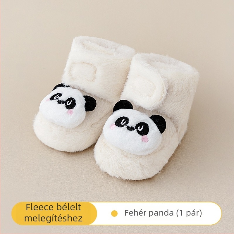 Baba beltéri cipő Velcro zárással, vászon felsőrész, vastag velúr bélés, csúszásmentes talp, 0–36 hónapos kor számára