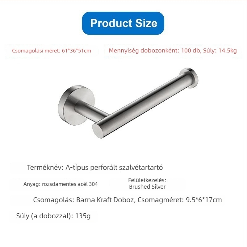 Nemesacél papírtörlő- és vécépapír tartó, fúrás nélkül, spray-festett felülettel, ovális kialakítás, Bangnan