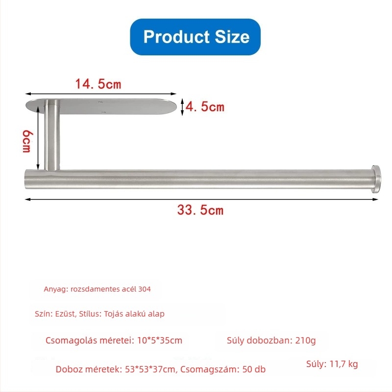 Nemesacél papírtörlő- és vécépapír tartó, fúrás nélkül, spray-festett felülettel, ovális kialakítás, Bangnan