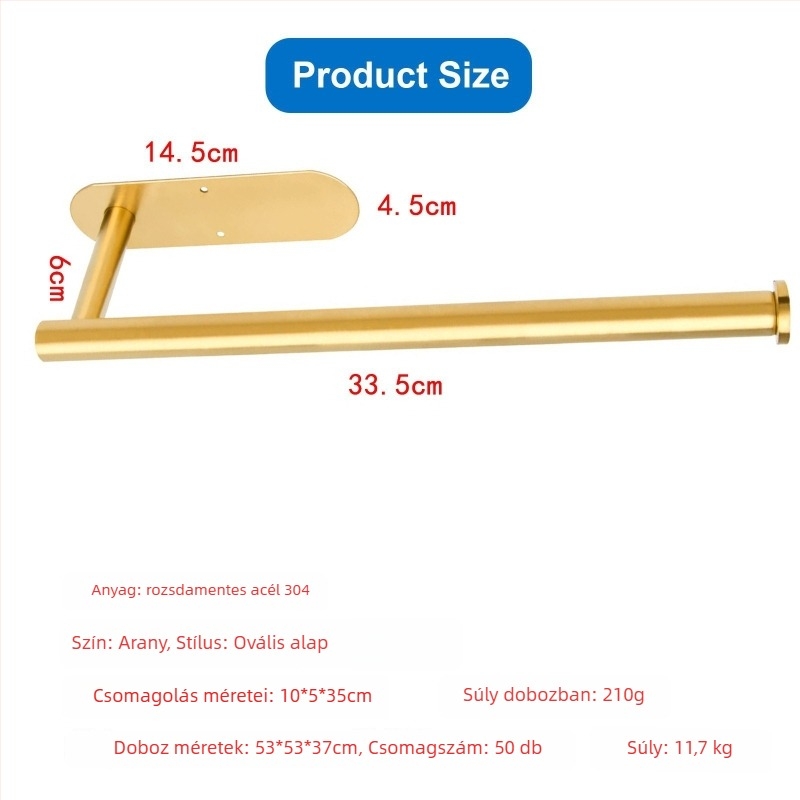 Nemesacél papírtörlő- és vécépapír tartó, fúrás nélkül, spray-festett felülettel, ovális kialakítás, Bangnan