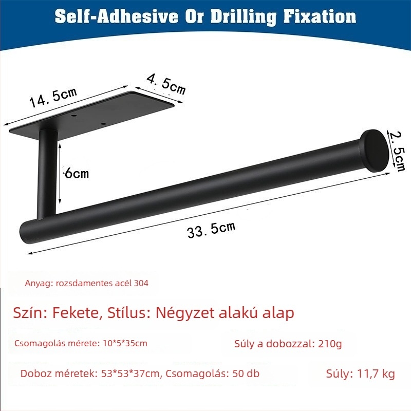 Nemesacél papírtörlő- és vécépapír tartó, fúrás nélkül, spray-festett felülettel, ovális kialakítás, Bangnan