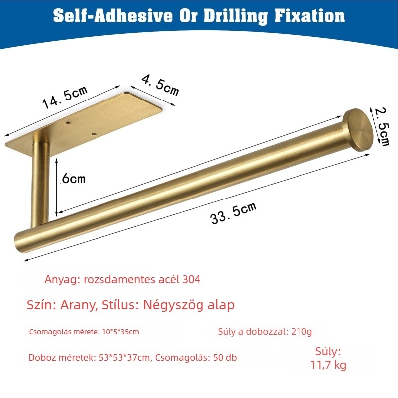 Nemesacél papírtörlő- és vécépapír tartó, fúrás nélkül, spray-festett felülettel, ovális kialakítás, Bangnan
