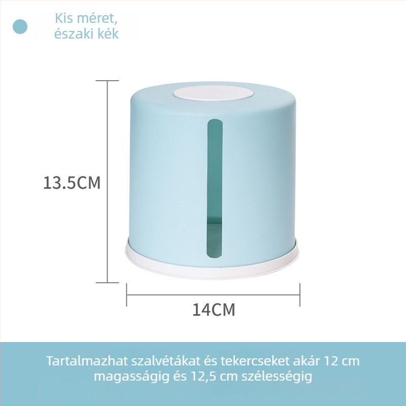 Kerek asztali papírzsebkendő-tartó tekercses papírtartó — PP anyag, többfunkciós, modern letisztult stílus, alkalmas nappalira és fürdőszobára