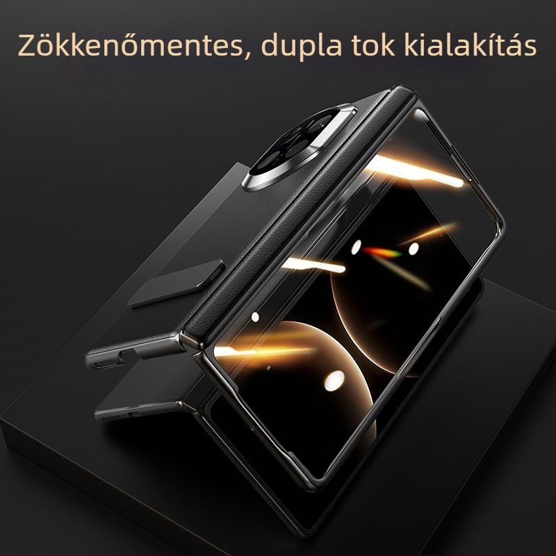 Huawei Mate X7-hez való védőtok valódi bőrből központi tengelyes zsanérral, teljes burkolat és kijelzővédő fólia integrált