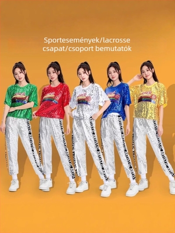 Női táncruha szett strasszokkal, square dance/jazz/modern tánchoz; spandex anyag, 50–70% elasztán, 2025 tavasz